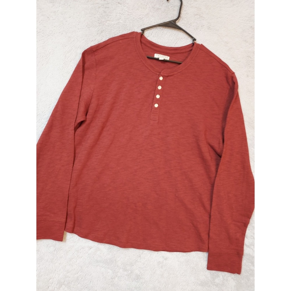Tecovas Shirt Mens Large Henley Ribbed Knit Heather Maroon Casual Long Sleeve L